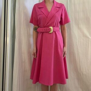 Pink Midi Dress with Belt Vintage 70s/80s Retro S/M